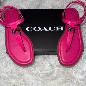 Coach Jessica Hot Pink T-Strap Leather Sandals